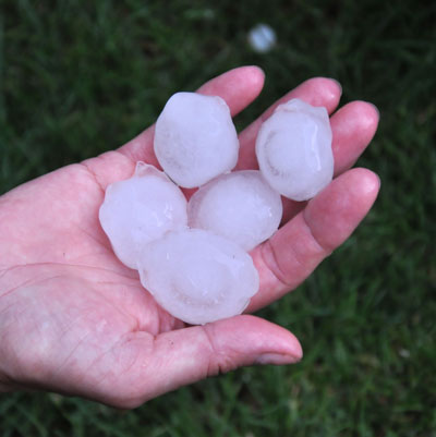 Hail in person's hand